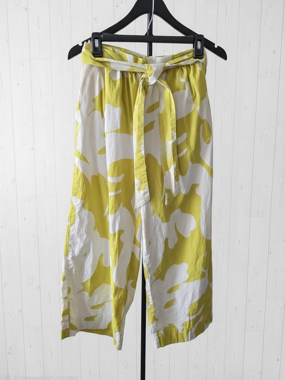 Alani Noelle Yellow & White Printed Tie-Waist Wide Leg Pants XS